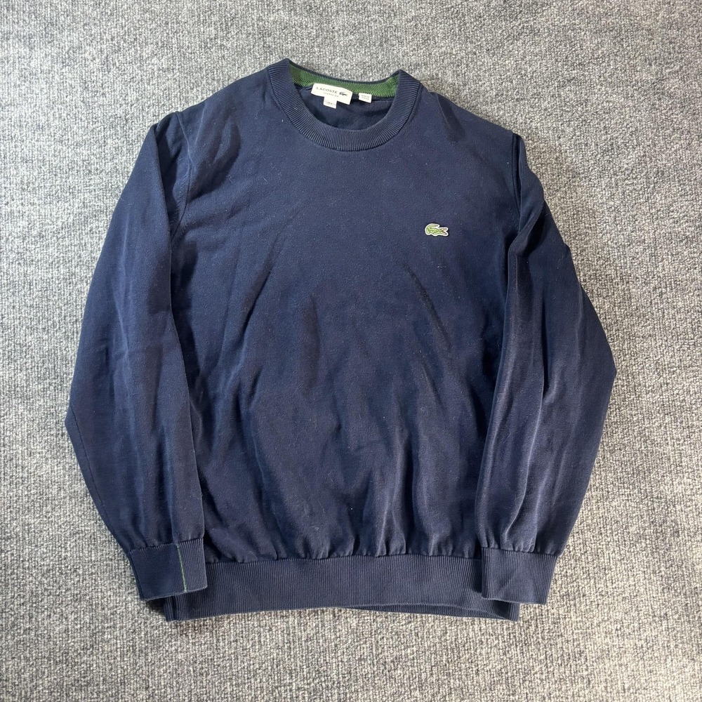 Lacoste Sweater Mens XL Blue Knit Crewneck Pullover Classic Fit Logo Casual